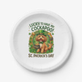 Cockapoo St. Patrick's Day GeluksHond Pot met Goud Papieren Bordje (Voorkant)