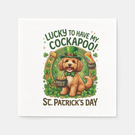 Cockapoo St. Patrick's Day GeluksHond Pot met Goud Servet (Voorkant)