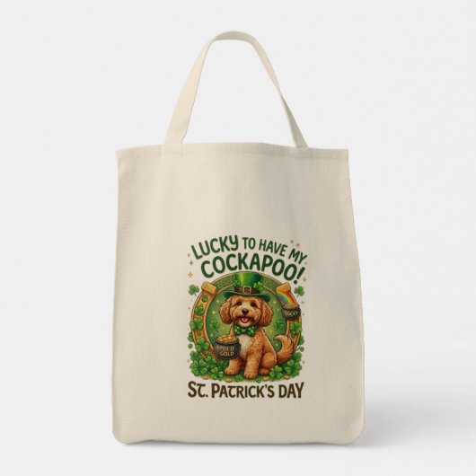 Cockapoo St. Patrick's Day GeluksHond Pot met Goud Tote Bag (Achterkant)