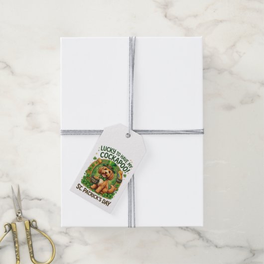 Cockapoo St Patrick's Day Lucky Dog Pot of Gold Cadeaulabel (Met Touw)