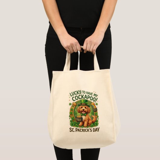 Cockapoo St Patrick's Day Lucky Dog Pot of Gold Tote Bag (Voorkant (product))