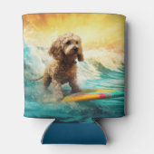 Cockapoo strand surfen schilderij blikjeskoeler (Achterkant)
