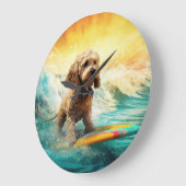 Cockapoo Strand Surfen Schilderij Grote Klok (Hoek)