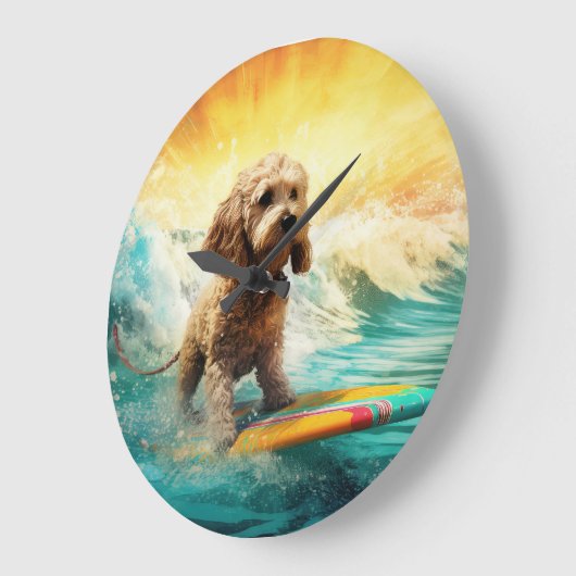 Cockapoo Strand Surfen Schilderij Grote Klok (Hoek)