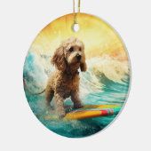 Cockapoo strand surfen schilderij  keramisch ornament (Links)