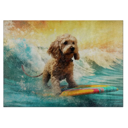 Cockapoo strand surfen schilderij  snijplank (Voorkant)