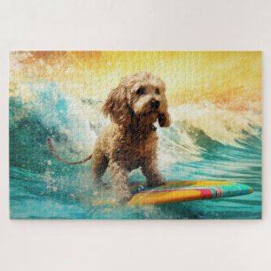 Cockapoo Strand Surfende Schildering Legpuzzel