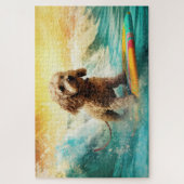 Cockapoo Strand Surfende Schildering Legpuzzel (Verticaal)