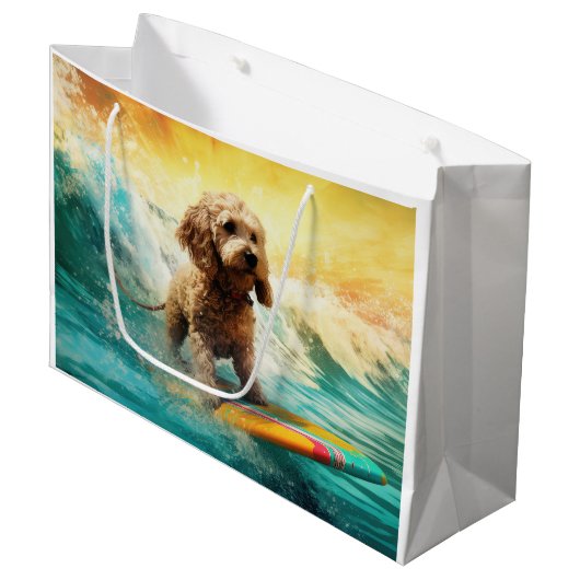 Cockapoo Strand Surfing Schilderij Groot Cadeauzakje (Voorkant Gekanteld)
