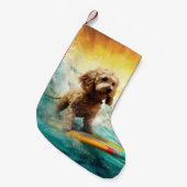 Cockapoo Strand Surfing Schilderij Kleine Kerstsok (Voorkant (Hangend))