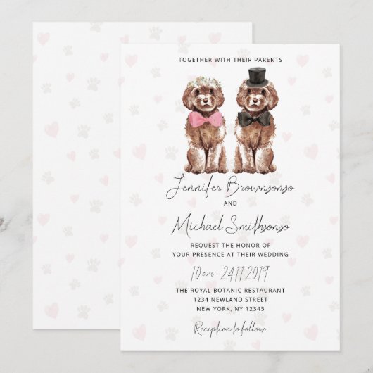 Cockapoo thema poot hart hond bruiloft kaart (Voorkant / Achterkant)