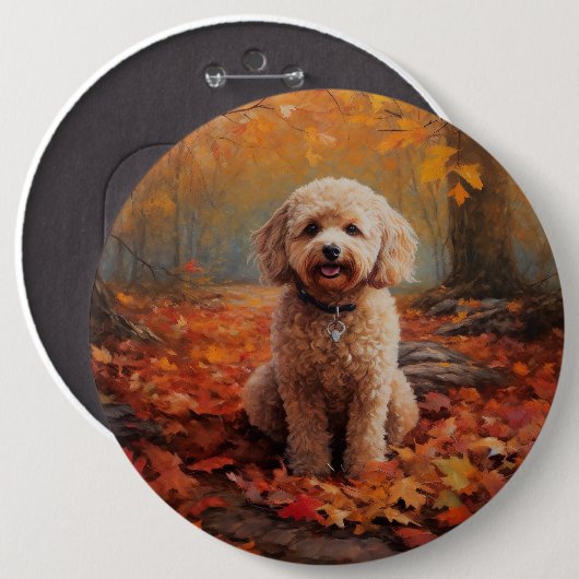 Cockapoo tussen herfstbladeren inspireert ronde button 6,0 cm (Voorkant /achterkant)