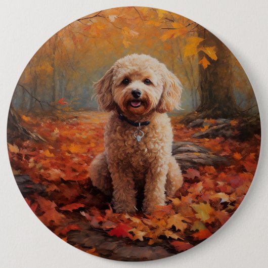 Cockapoo tussen herfstbladeren inspireert ronde button 6,0 cm (Voorkant)