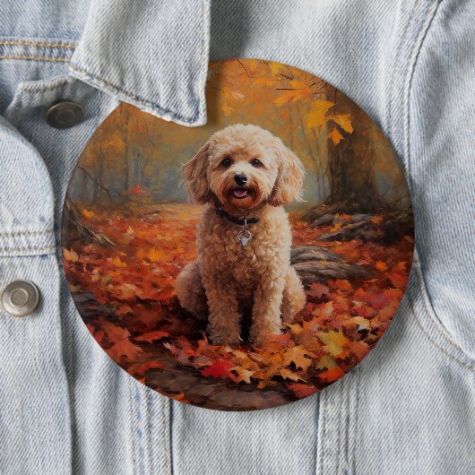 Cockapoo tussen herfstbladeren inspireert ronde button 6,0 cm (In situ)