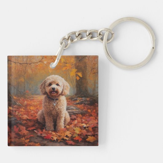 Cockapoo tussen herfstbladeren inspireert sleutelhanger (Achterkant)