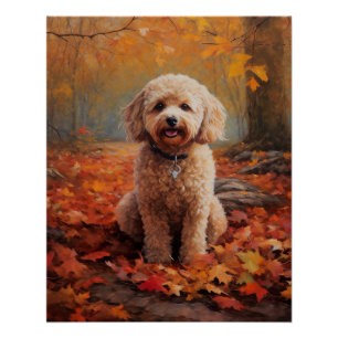 Cockapoo tussen vallende herfstbladeren inspireert perfect poster