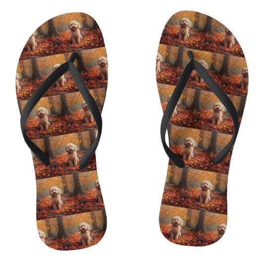 Cockapoo tussen vallende herfstbladeren inspireert teenslippers (Voetbed)