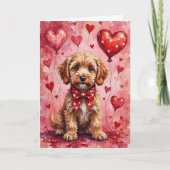 Cockapoo Valentijnsdag Hond Zit met Harten Rood Kaart (Voorkant)