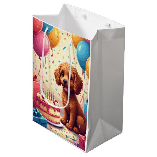 Cockapoo verjaardagsfeest medium cadeauzakje (Voorkant Gekanteld)