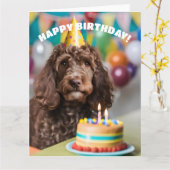 Cockapoo verjaardagsfeestje kaart (Gele Bloem)