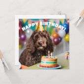 Cockapoo verjaardagsfeestje kaart (Voorkant / Achterkant in situ)