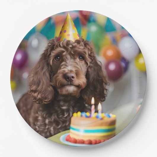 Cockapoo verjaardagsfeestje papieren bordje (Voorkant)