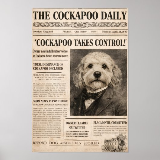 Cockapoo Vintage Krantenposter Honden Muur Kunst Poster (Voorkant)