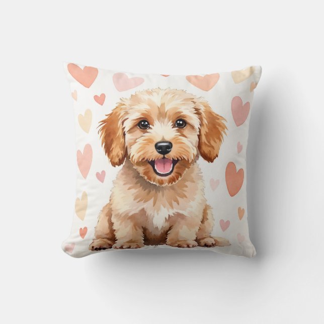 Cockapoo Waterverf Hartpatroon Kunst Kussen (Voorkant)