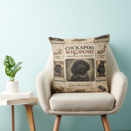 Cockapoo Whodunit kussen | Grappig honden cadeau (Stoel)