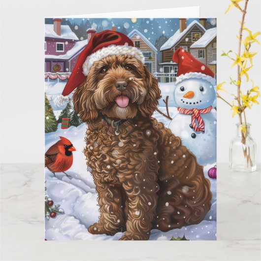 Cockapoo Winter Wonderland Christmas Joy Kaart (Gele Bloem)