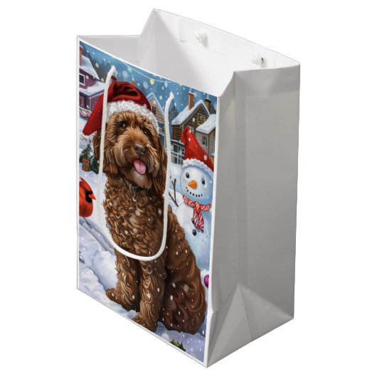 Cockapoo Winter Wonderland Christmas Joy Medium Cadeauzakje (Voorkant Gekanteld)