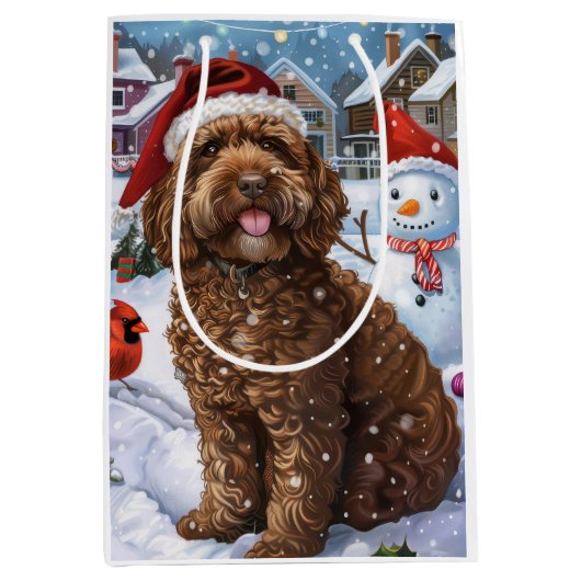 Cockapoo Winter Wonderland Christmas Joy Medium Cadeauzakje (Voorkant)
