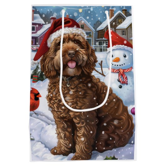 Cockapoo Winter Wonderland Christmas Joy Medium Cadeauzakje (Achterkant)