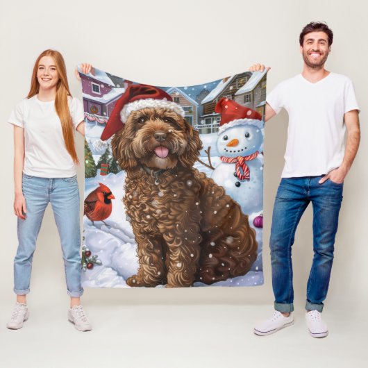 Cockapoo Winter Wonderland Kerstvreugde Fleece Deken (In situ)
