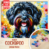 Cockapoo Zwarte Hond Portret Acryl Kunst Print Hon Legpuzzel