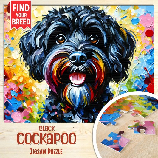 Cockapoo Zwarte Hond Portret Acryl Kunst Print Hon Legpuzzel