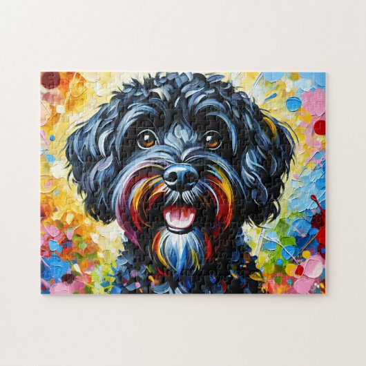 Cockapoo Zwarte Hond Portret Acryl Kunst Print Hon Legpuzzel (Horizontaal)