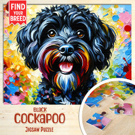 Cockapoo Zwarte Hond Portret Acryl Kunstprint Hond Legpuzzel