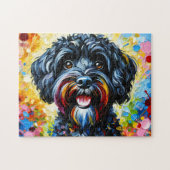 Cockapoo Zwarte Hond Portret Acryl Kunstprint Hond Legpuzzel (Horizontaal)