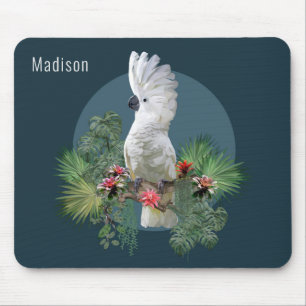 Cockatau Bird Tropical Flowers Persoonlijke naam Muismat