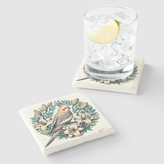 Cockatiel Bird illustratie Stenen Onderzetter (Zijkant)