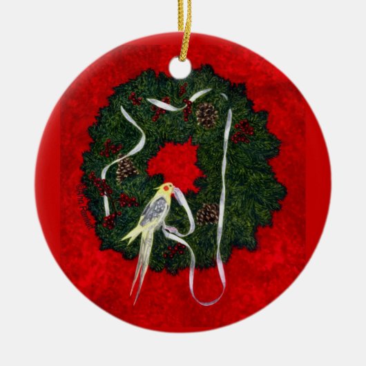 Cockatiel, Bird Ornament - "Santa's Little Helper" (Voorkant)