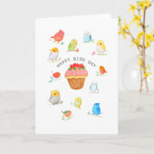Cockatiel, Budgie, Kardinaal, Blue Jay Verjaardag Kaart (Gele Bloem)