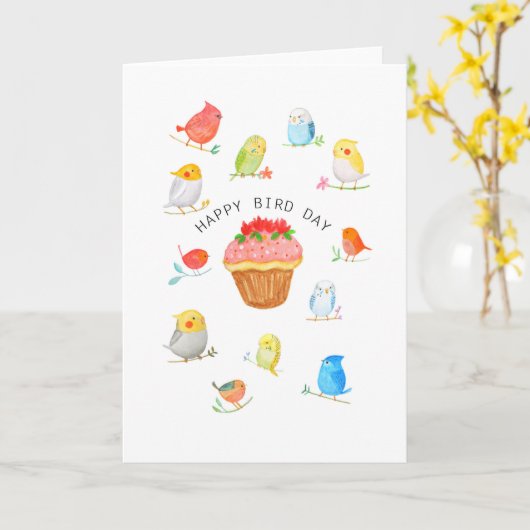 Cockatiel, Budgie, Kardinaal, Blue Jay Verjaardag Kaart (Gele Bloem)