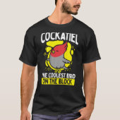 Cockatiel de coolste vogel op de blokbackprint t-shirt (Voorkant)