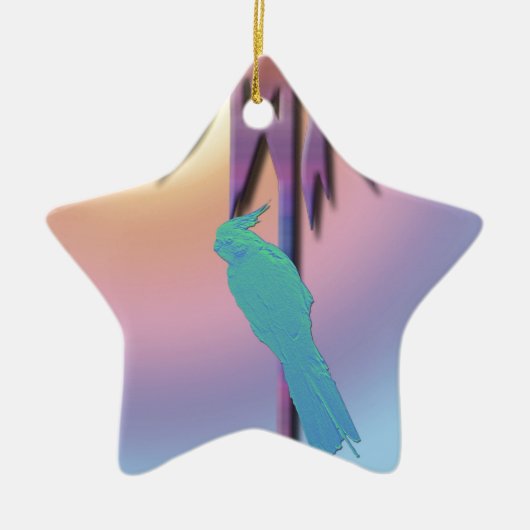 Cockatiel- en palmboom-digitale kunst keramisch ornament (Voorkant)