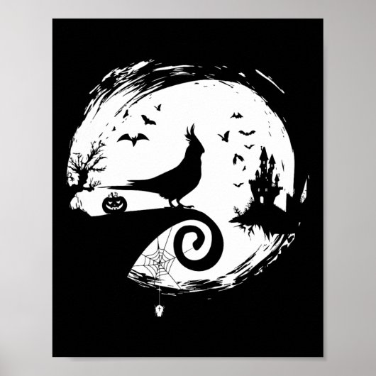 Cockatiel Halloween Costume Moon Silhouette Creepy Poster (Voorkant)