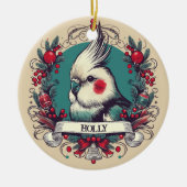  Cockatiel Kerstvakantie Vogelportret Keramisch Ornament (Voorkant)