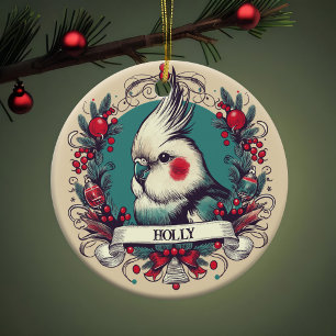  Cockatiel Kerstvakantie Vogelportret Keramisch Ornament