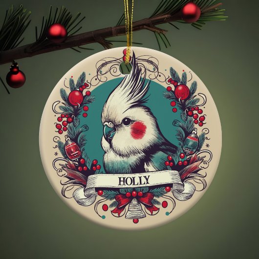  Cockatiel Kerstvakantie Vogelportret Keramisch Ornament